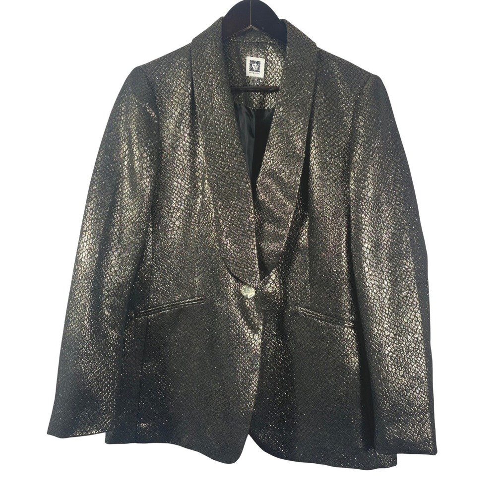 Anne‎ Klein Metallic Gold Black Snakeskin Blazer Jacket Button Evening Party L